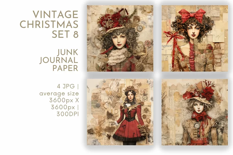 Vintage Christmas Junk Journal Paper JPG