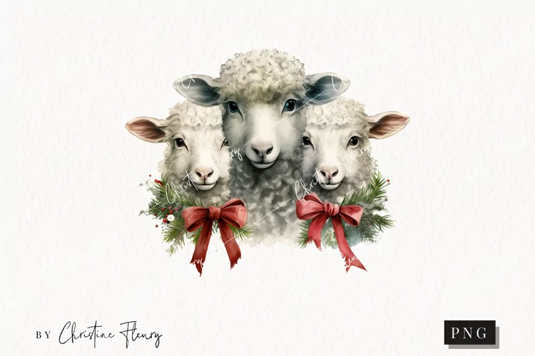 Vintage Festive Sheep Clipart | Christmas Clipart