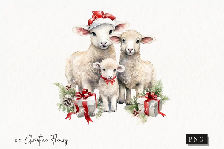 Vintage Christmas Sheep Clipart | Christmas Clipart