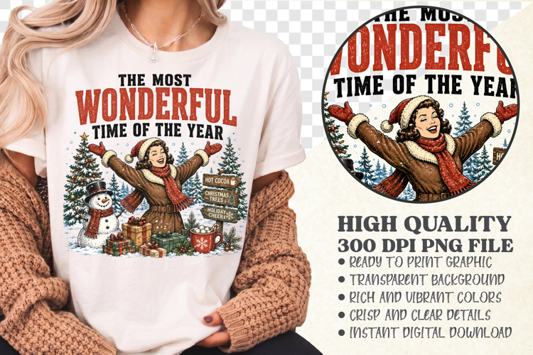 Vintage Christmas Shirt Design, Most Wonderful Time PNG