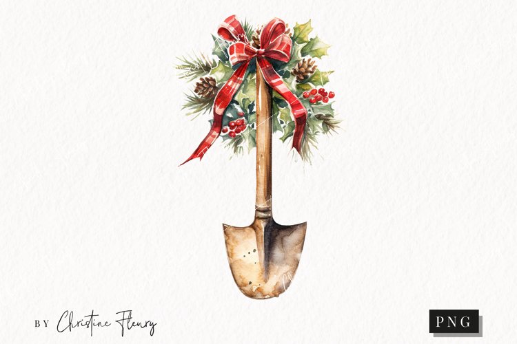 Vintage Festive Shovel Clipart | Christmas Clipart example image 1