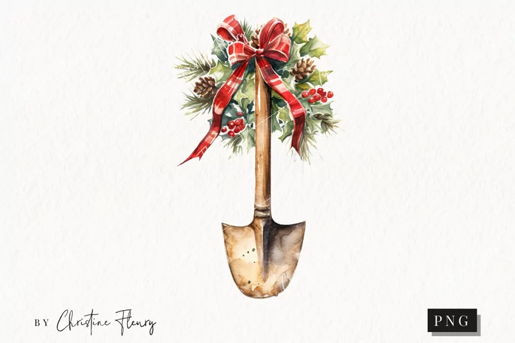 Vintage Festive Shovel Clipart | Christmas Clipart
