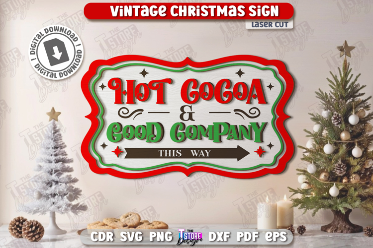 Vintage Christmas Wall Sign Laser Cut| Retro Sign SVG |Xmas