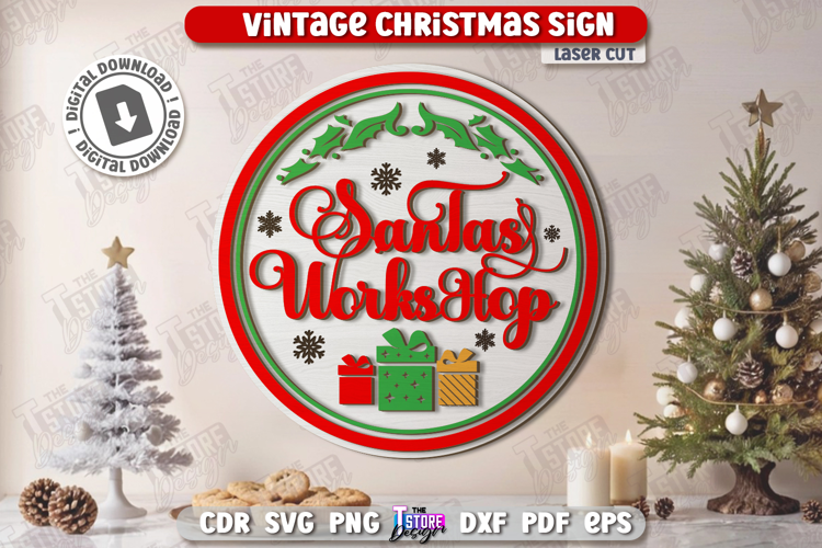Vintage Christmas Wall Sign Laser Cut| Retro Sign SVG |Xmas