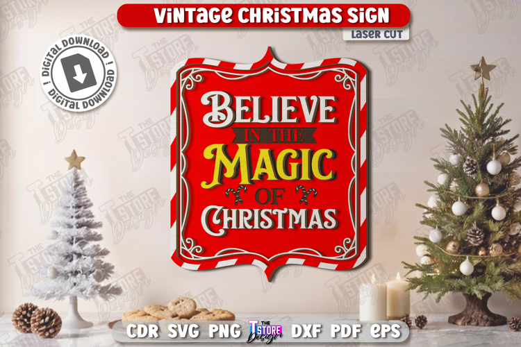Vintage Christmas Wall Sign Laser Cut| Retro Sign SVG |Xmas