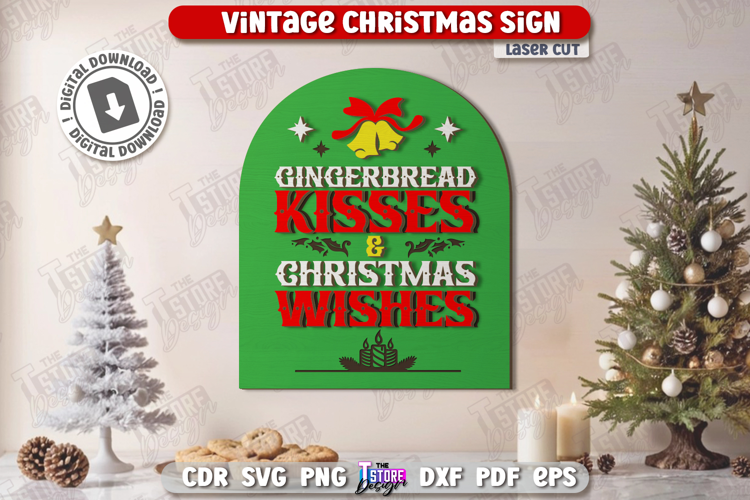 Vintage Christmas Wall Sign Laser Cut| Retro Sign SVG |Xmas
