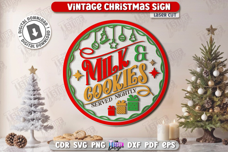 Vintage Christmas Wall Sign Laser Cut| Retro Sign SVG |Xmas