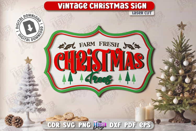 Vintage Christmas Wall Sign Laser Cut| Retro Sign SVG |Xmas