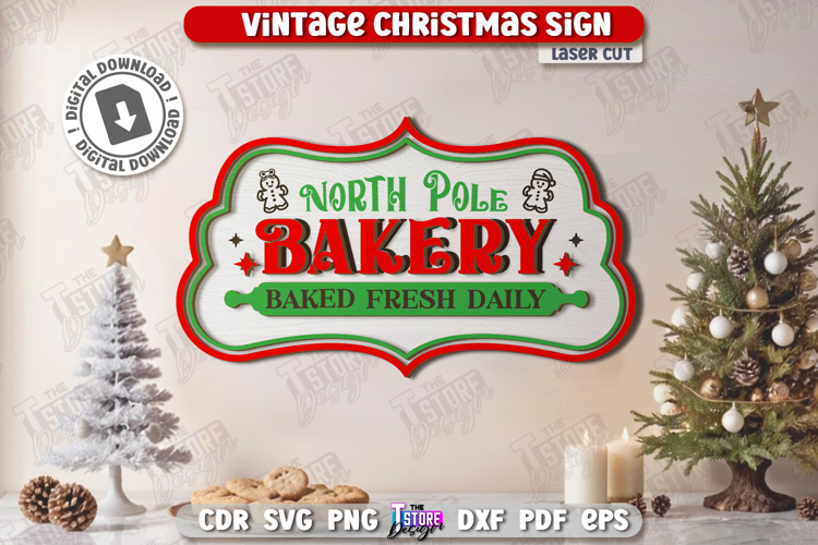 Vintage Christmas Wall Sign Laser Cut| Retro Sign SVG |Xmas