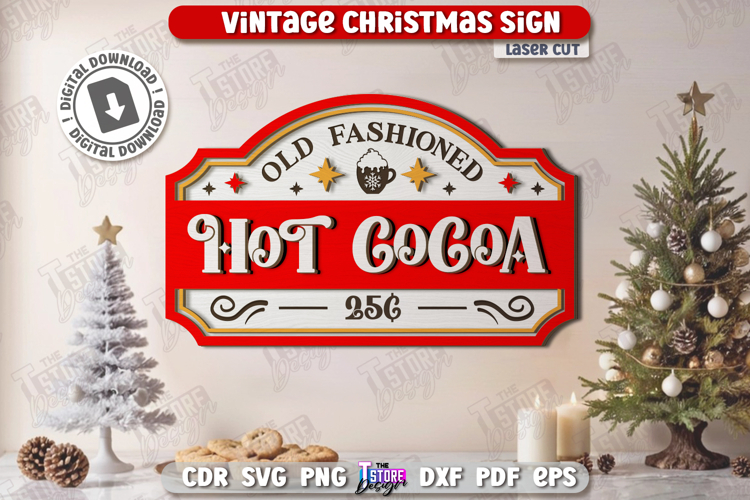 Vintage Christmas Wall Sign Laser Cut| Retro Sign SVG |Xmas