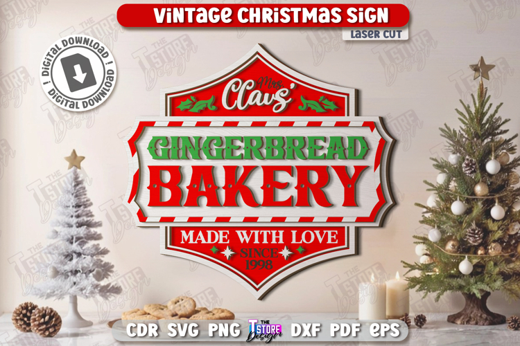 Vintage Christmas Wall Sign Laser Cut| Retro Sign SVG |Xmas