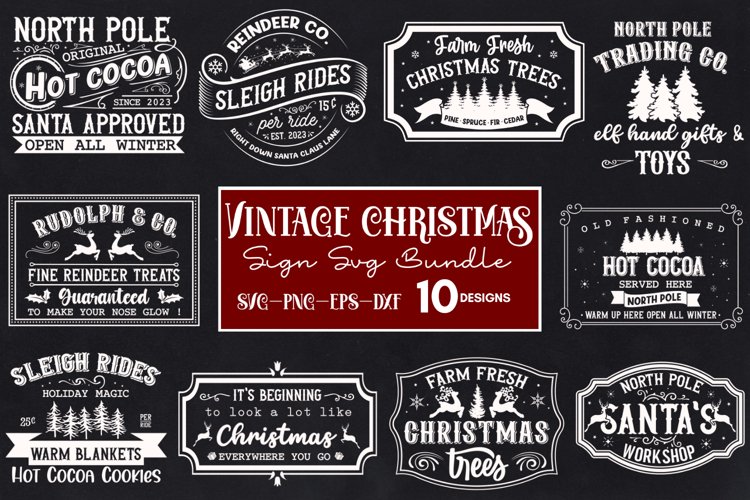 Vintage Christmas Sign SVG Bundle, Rustic Christmas SVG