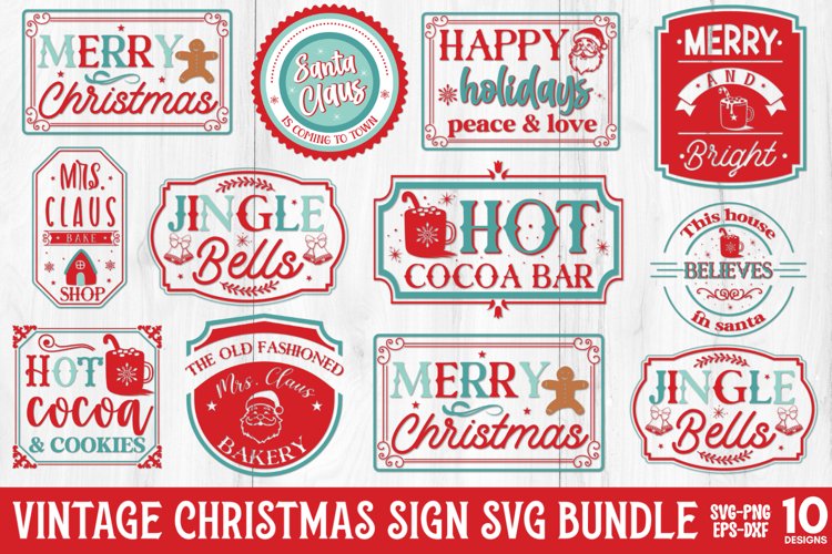 Vintage Christmas Sign SVG Bundle, Vintage Christmas Sign