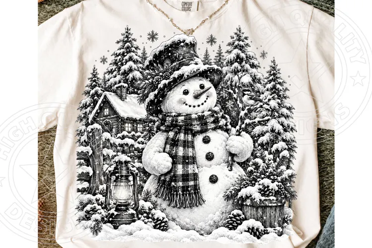 Vintage Christmas Snowman Black & White Winter Wonderland