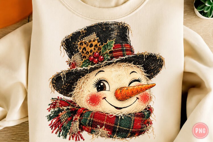 Vintage Christmas Snowman PNG, Rustic Plaid and Leopard PNG example image 1