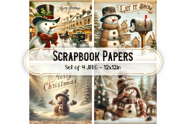 Vintage Christmas Snowman Scrapbook Papers - Backgrounds