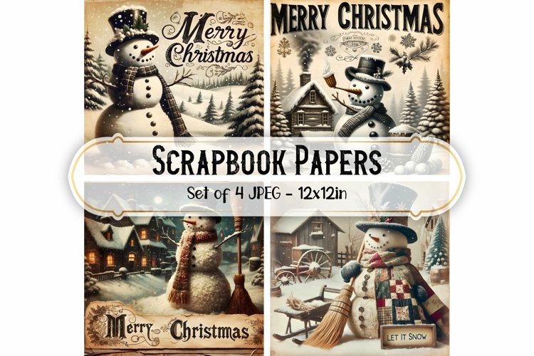 Vintage Christmas Snowman Scrapbook Papers Backgrounds