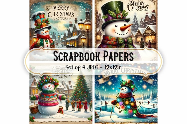 Vintage Christmas Snowman Scrapbook Papers - Backgrounds