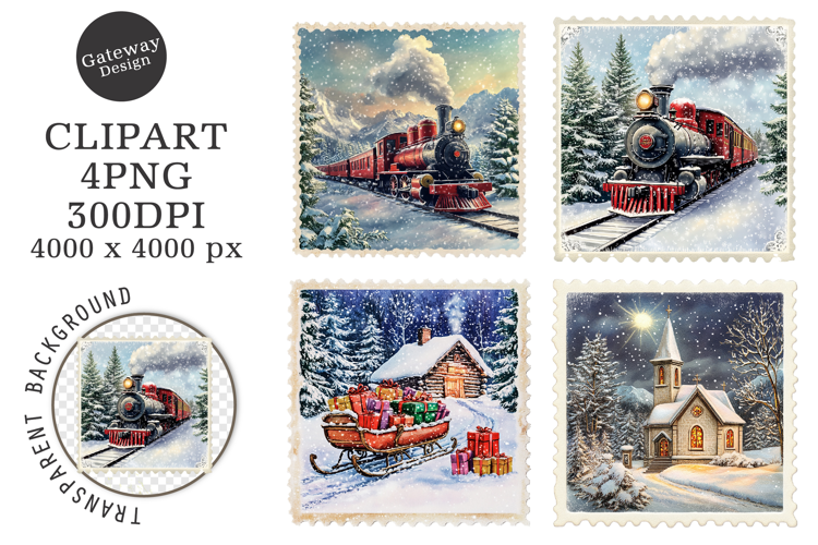 Vintage Christmas Stamps Clipart