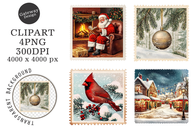 Vintage Christmas Stamps Clipart