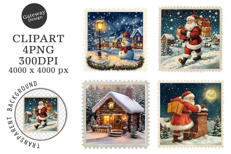 Vintage Christmas Stamps Clipart