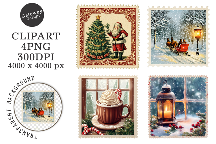 Vintage Christmas Stamps Clipart