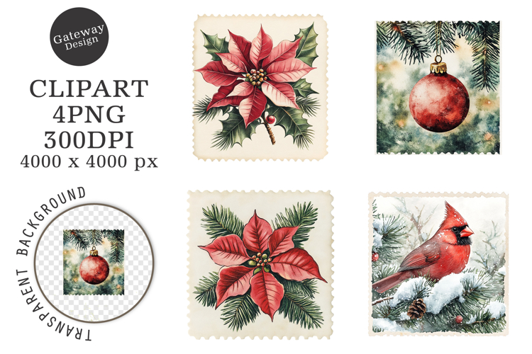 Vintage Christmas Stamps Clipart