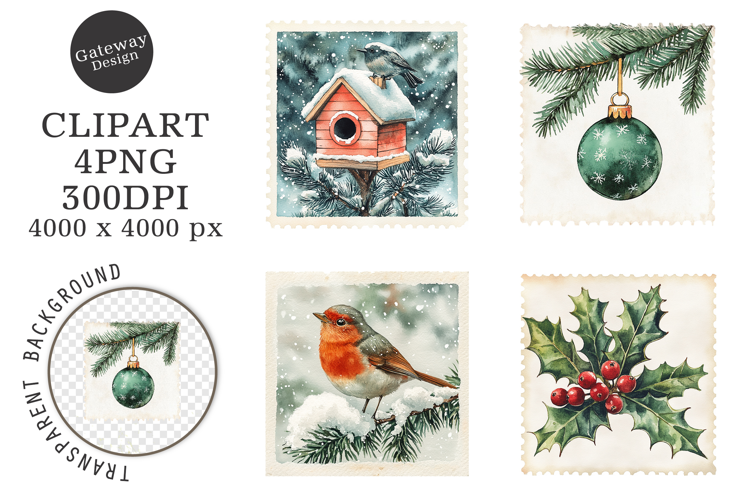 Vintage Christmas Stamps Clipart