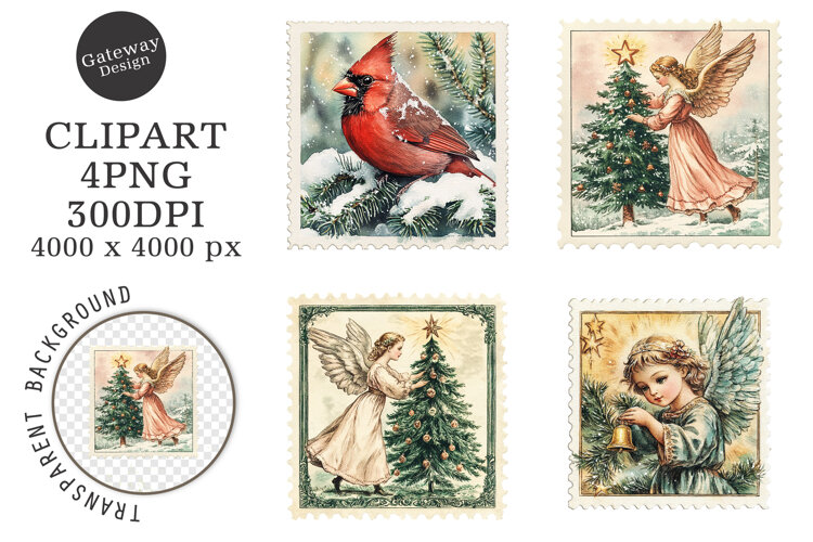Vintage Christmas Stamps Clipart example image 1