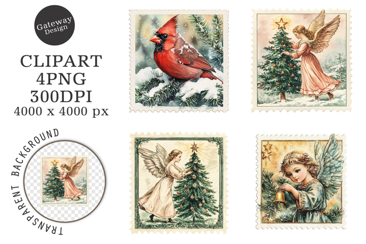 Vintage Christmas Stamps Clipart