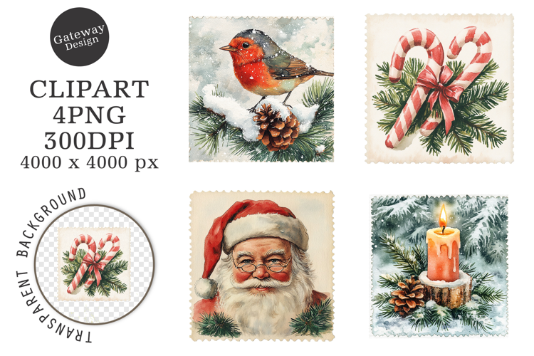 Vintage Christmas Stamps Clipart