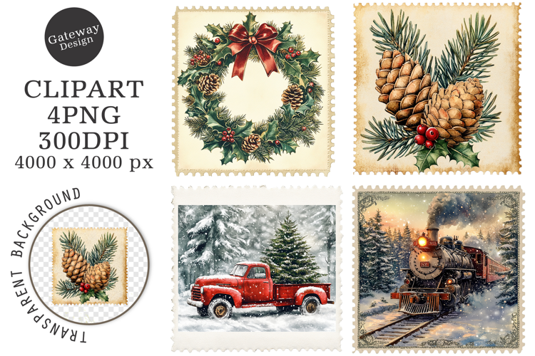 Vintage Christmas Stamps Png