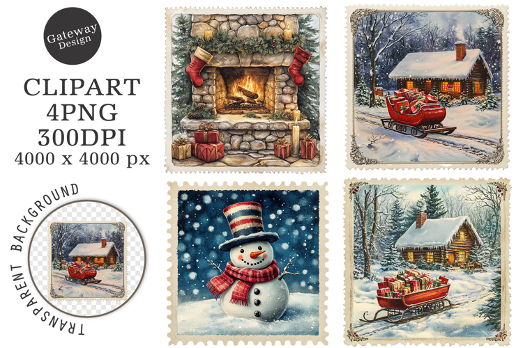 Vintage Christmas Stamps Png