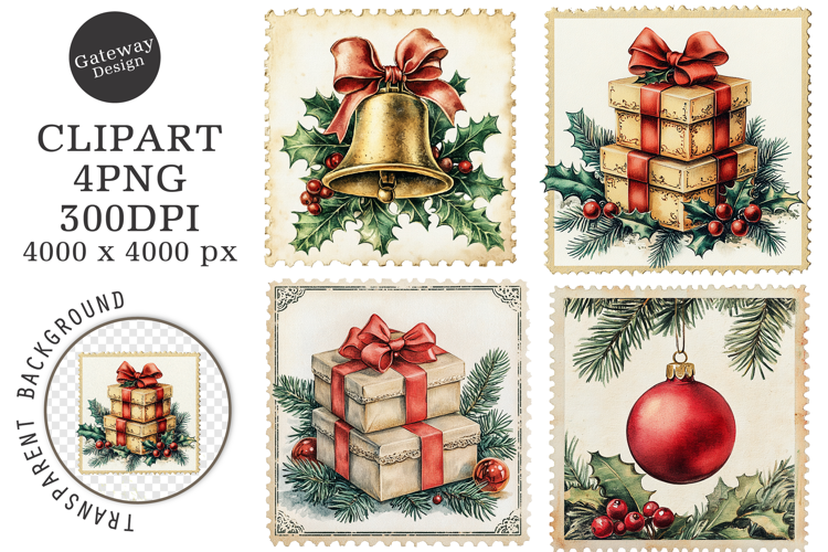Vintage Christmas Stamps Png