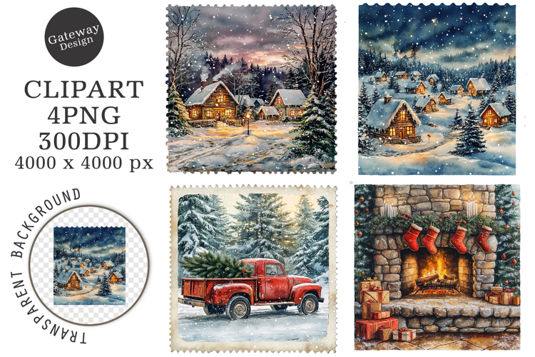 Vintage Christmas Stamps Png