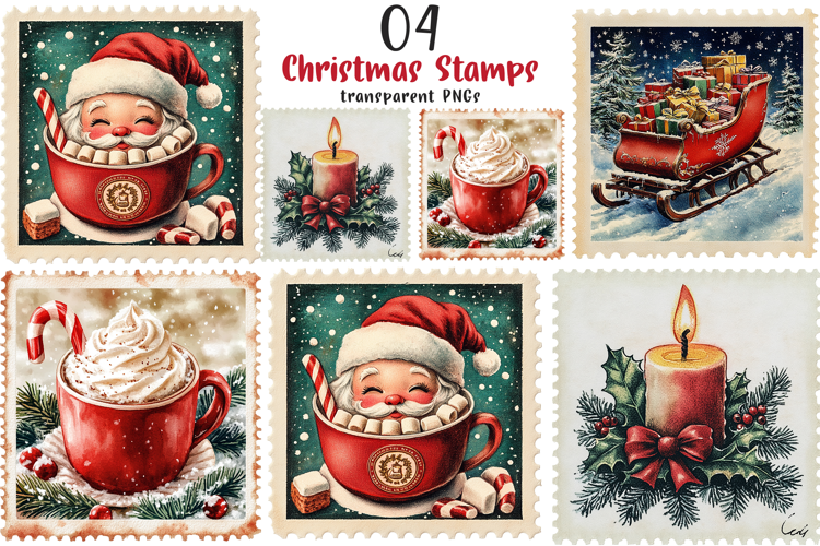 Vintage Christmas Stamps Png