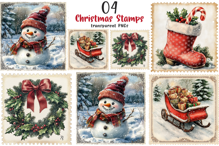 Vintage Christmas Stamps Png
