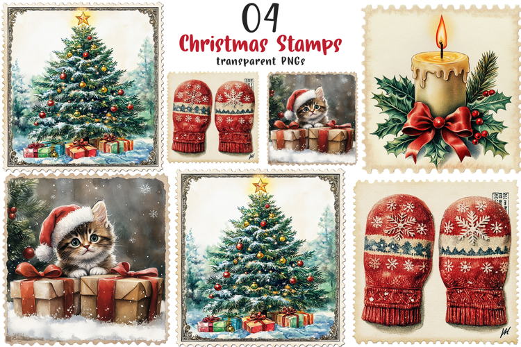 Vintage Christmas Stamps Png
