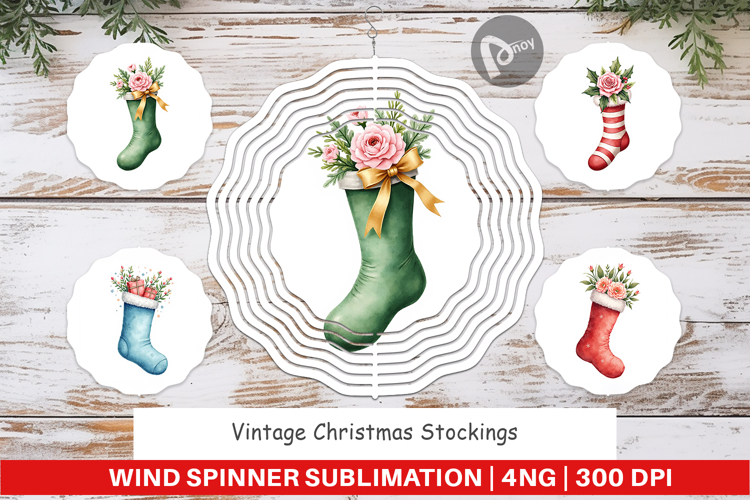 Wind Spinner Vintage Christmas Stockings Watercolor