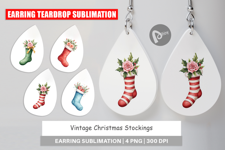 Earring Vintage Christmas Stockings Watercolor