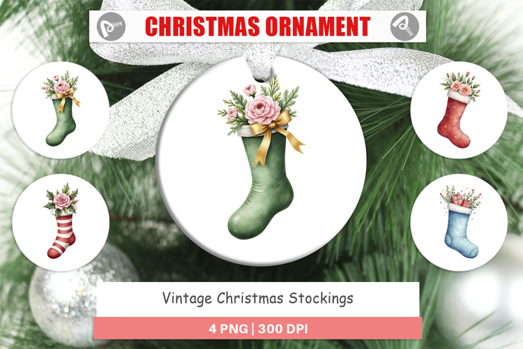 Ornament Vintage Christmas Stockings Watercolor
