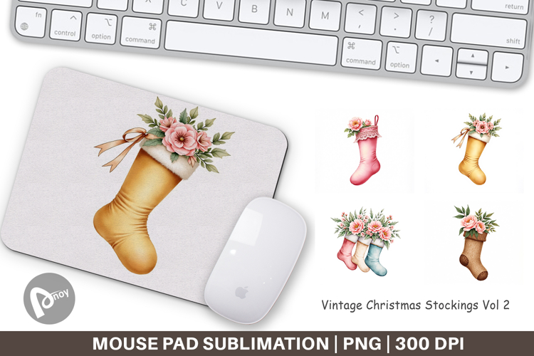Mouse Pad Vintage Christmas Stockings Watercolor