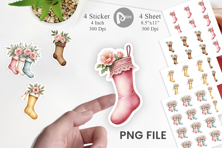 Sticker Vintage Christmas Stockings Watercolor