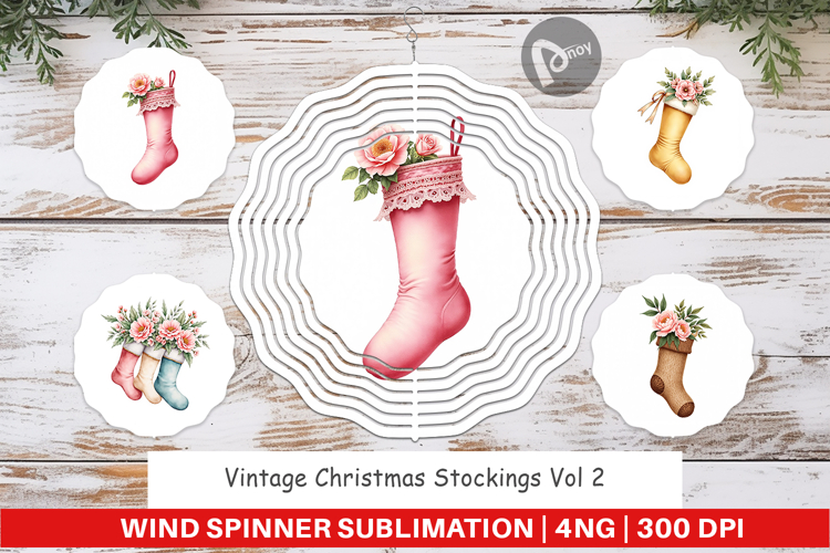 Wind Spinner Vintage Christmas Stockings Watercolor