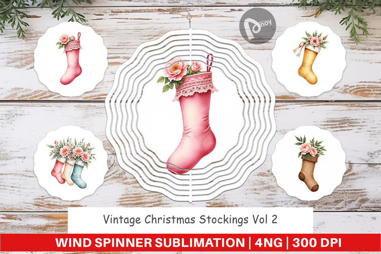 Wind Spinner Vintage Christmas Stockings Watercolor