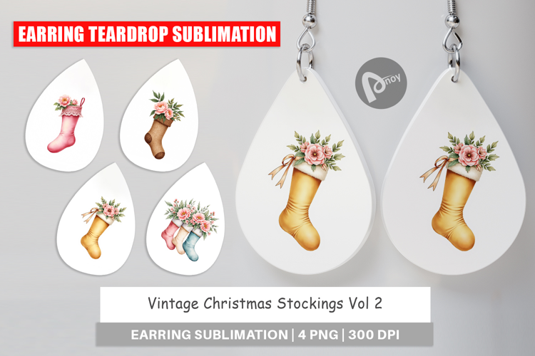 Earring Vintage Christmas Stockings Watercolor
