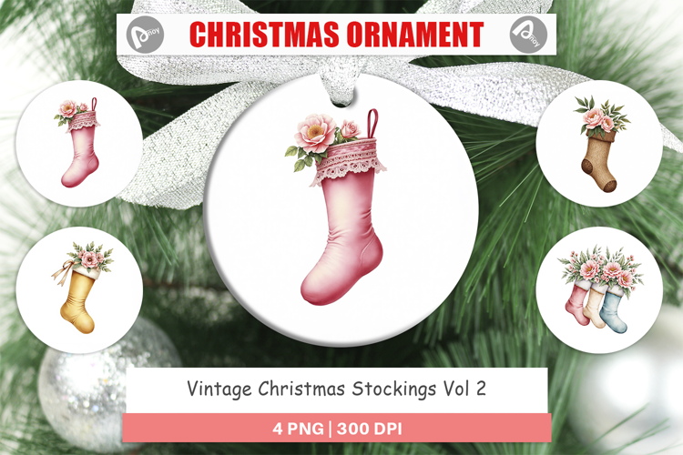 Ornament Vintage Christmas Stockings Watercolor