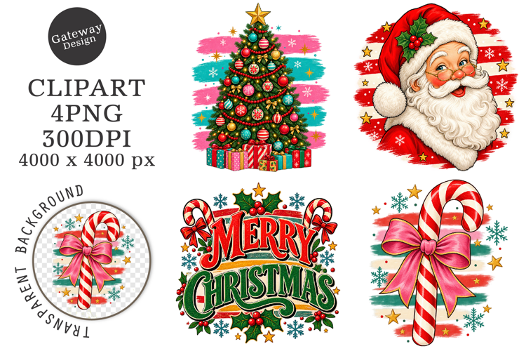 Vintage Christmas Stripes Pattern PNG