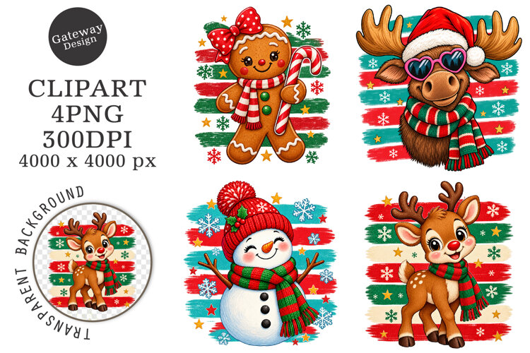 Vintage Christmas Stripes Pattern PNG example image 1