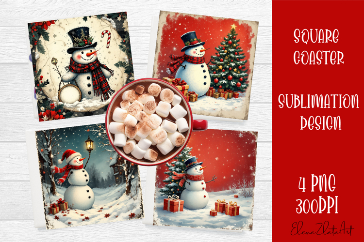 Vintage Christmas Sublimation, retro square Coaster Design